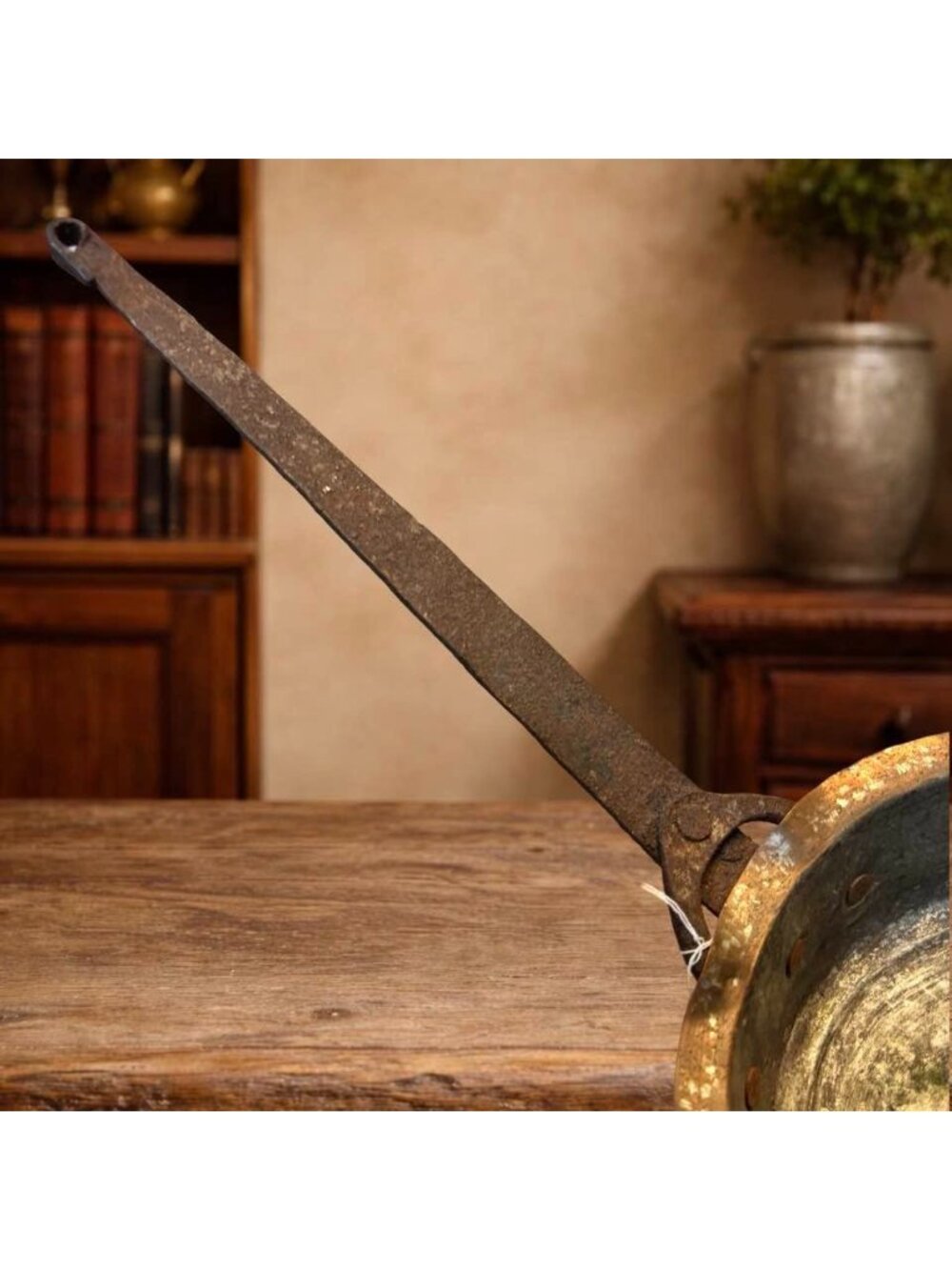 Antique Copper Pan with Forged Iron Handle – Primitive Farmhouse Kitchen Decor - Picture 3 of 11
